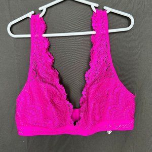 Victoria's Secret Hot Pink Lace V Neck Bralette Glitter Detail Size Small (1441)